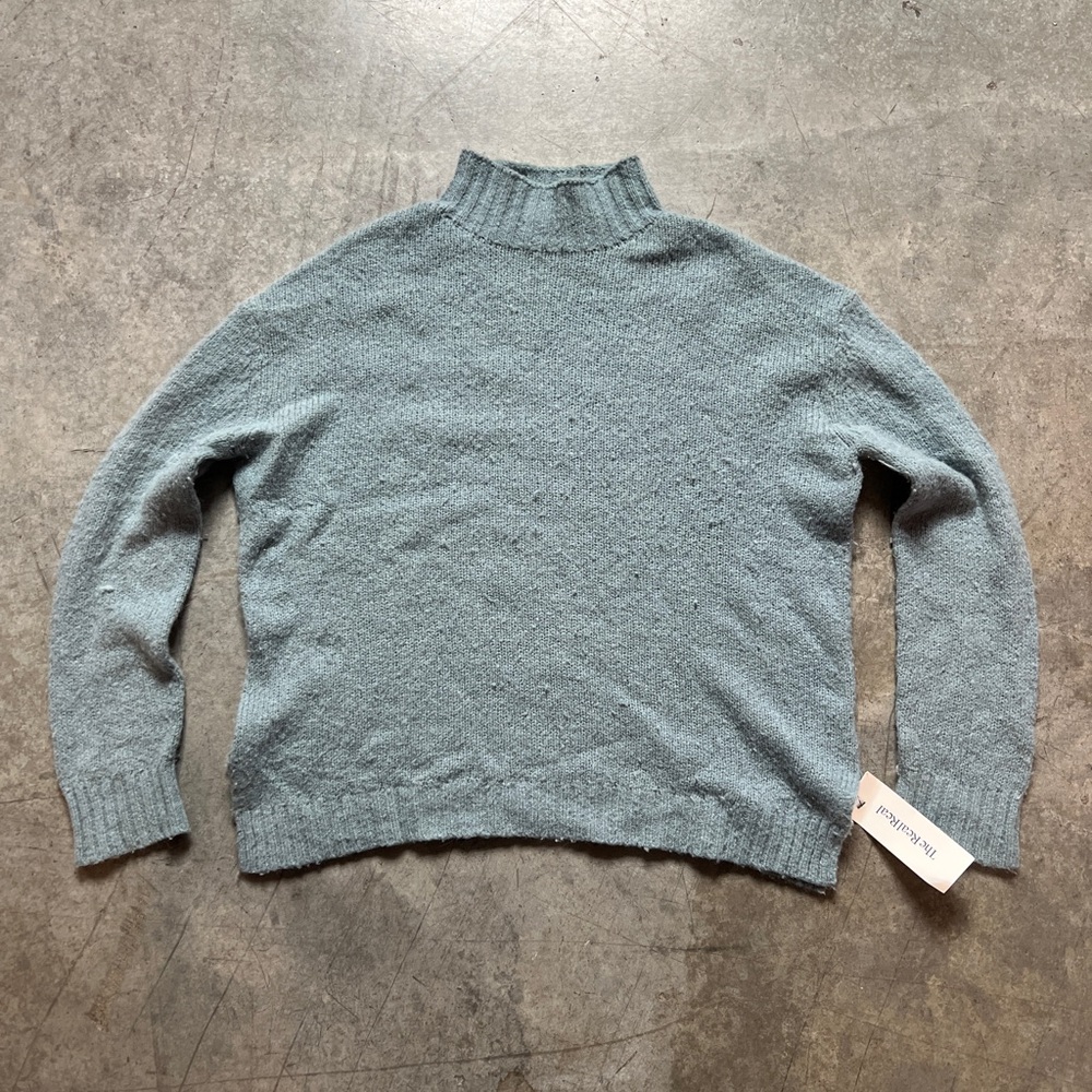 Jenni Kayne Dusty Blue Alpaca Wool Blend Mock Neck Chunky Knit Sweater Small